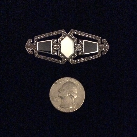 Sterling Silver, Black Onyx and Marcasite Brooch - Picture 2 of 5